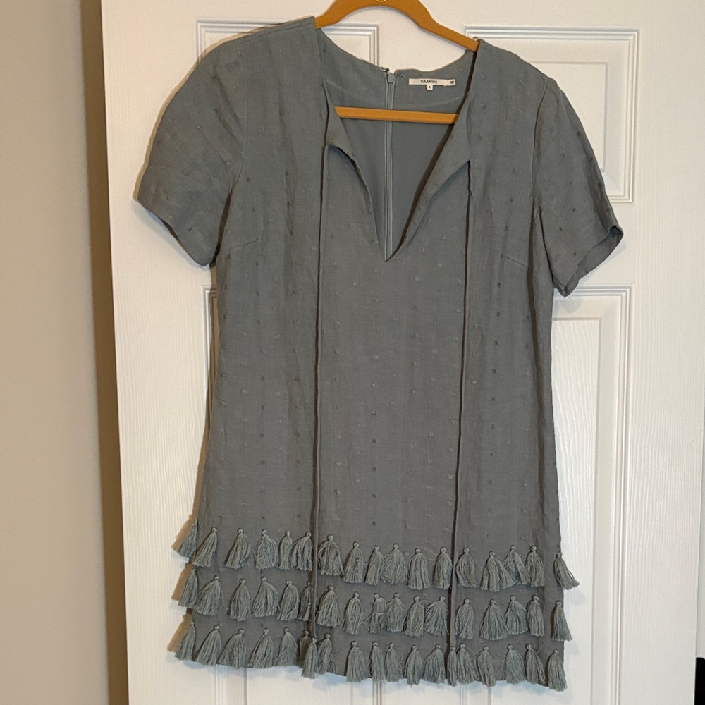 Tularosa Light Gray/Green Mini Dress w/ Tassel accents